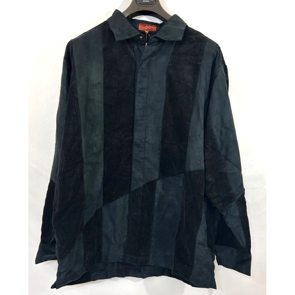 Prestige Original 2XL Button Up Shirt Black Corduroy‎ Suede Designer Print Shirt